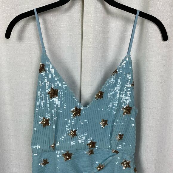 Revolve Superdown Blue Star Print Sequin Dina Mini Dress Sz.S - Picture 6 of 16